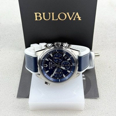 Bulova Men's Marine Star 96B287 Chronograph Blue Dial Silicone Quartz Watch
