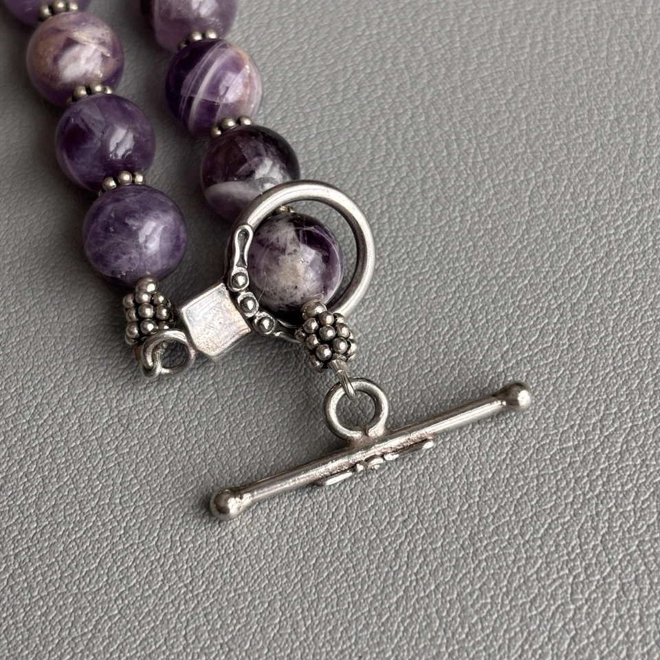 Meran 925 Sterling Purple Amethyst Graduated Bead Necklace Chunky Scroll Beads - Image 4 of 4