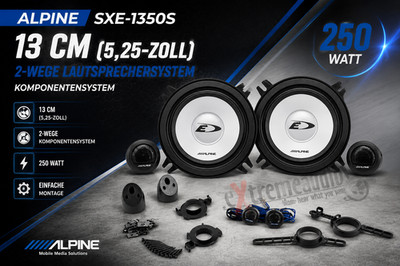 Alpine SXE-1350S 13 cm 2-way component speaker system, 250 watts, 5.25''
