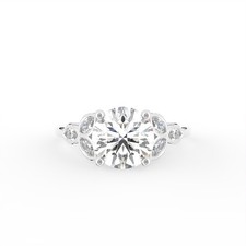18K White Gold Lab Grown Diamond Bespoke Ring, Round 1.29ct Flanked by Marquise