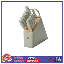 12pc Stainless Steel Knife Block Set Sage Green Soft Grip Handles