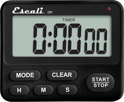 Escali Extra Loud Display Digital Kitchen Timer with Clock Standard, Black 