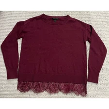 Banana Republic Sweater Lace Trimmed Womens Small Petite SP Wool Blend Burgundy