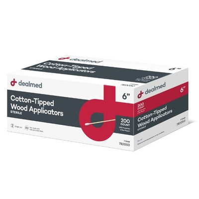 Dealmed 6 Cotton-Tipped Wood Applicators   200 Sterile Cotton-Tipped