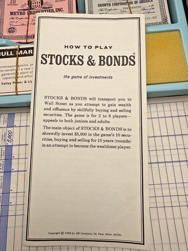 Vintage 1964 Stocks And Bonds Bookshelf Board Game Very Good Cond Complete - Picture 5 of 7
