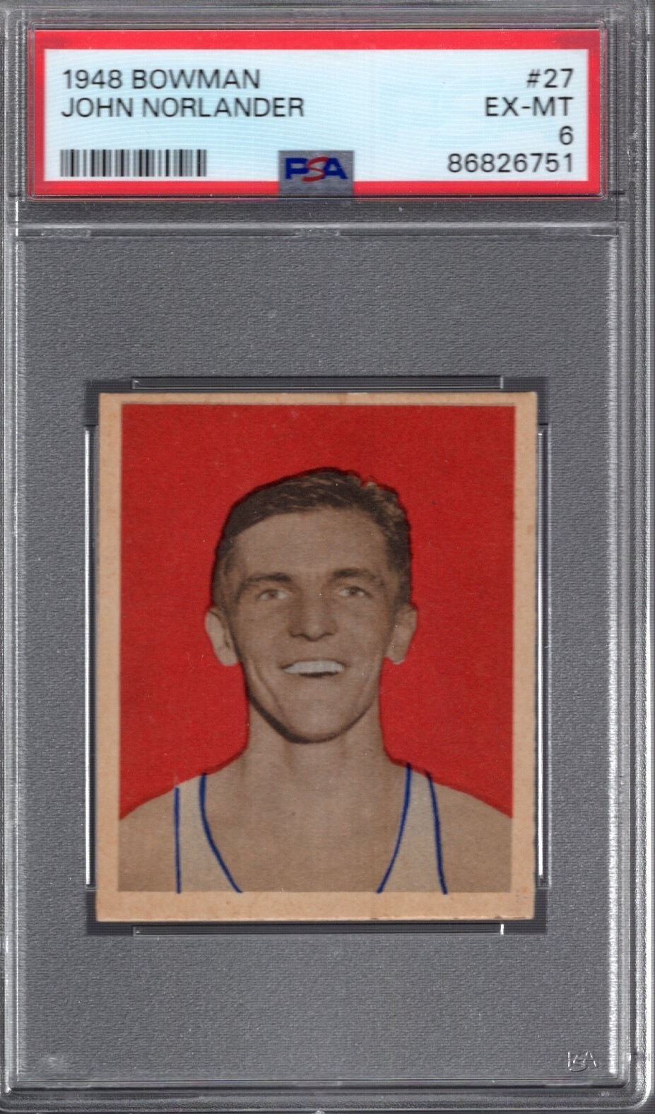 1948 Bowman #27 JOHN NORLANDER (RC) PSA 6 EX/MT Washington CAPITOLS / HAMLINE U