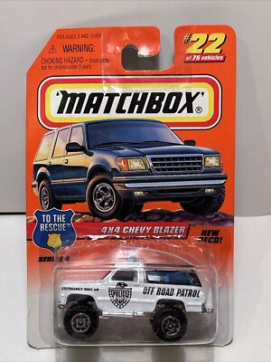 Matchbox 4x4 Chevy Blazer White OFF ROAD PATROL  1998 To The Rescue Series #22 