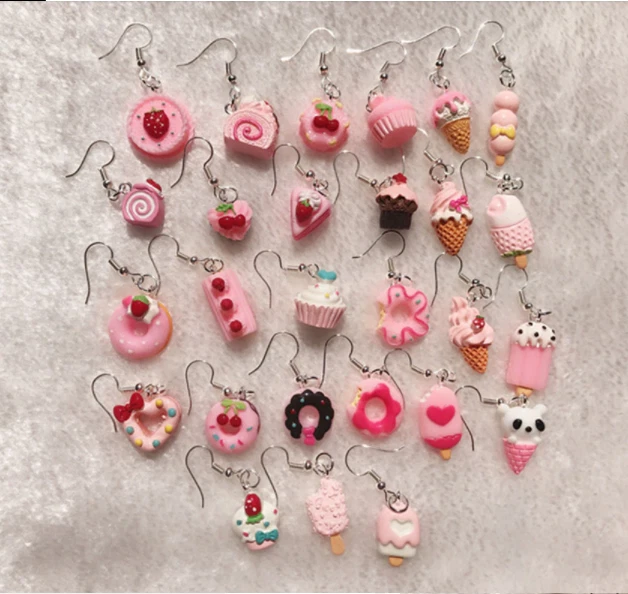 Cute kawaii Japanese funny Earrings Resin cup CAKE Donut dessert Drop dangle uk