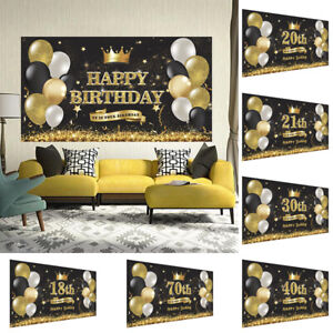 COMOPHOTO 7x5ft Gold and Black Birthday Backdrop Golden Silver Balloon Ribbon Party Decorations Photo Booth Background Adult Bday Party Banner Supplies 
