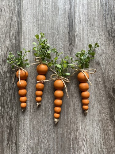 Set of 4 Handmade Wood Bead Carrots Spring Easter Decor - Picture 5 of 5