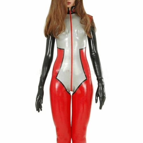 Latex Catsuit Tight Racing Suit Rubber Uniform Panels Club Wear Cosplay Costume - Picture 1 of 7