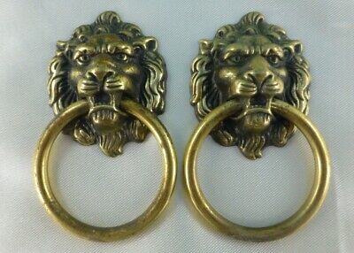 LION? ANTIQUE VICTORIAN CAST BRASS FACE DRAWER PULL 