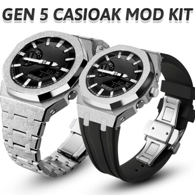 Gen 5th Mod Kit Frosted Craft Metal Bezel Rubber Band For Casioak GA 2100/2110