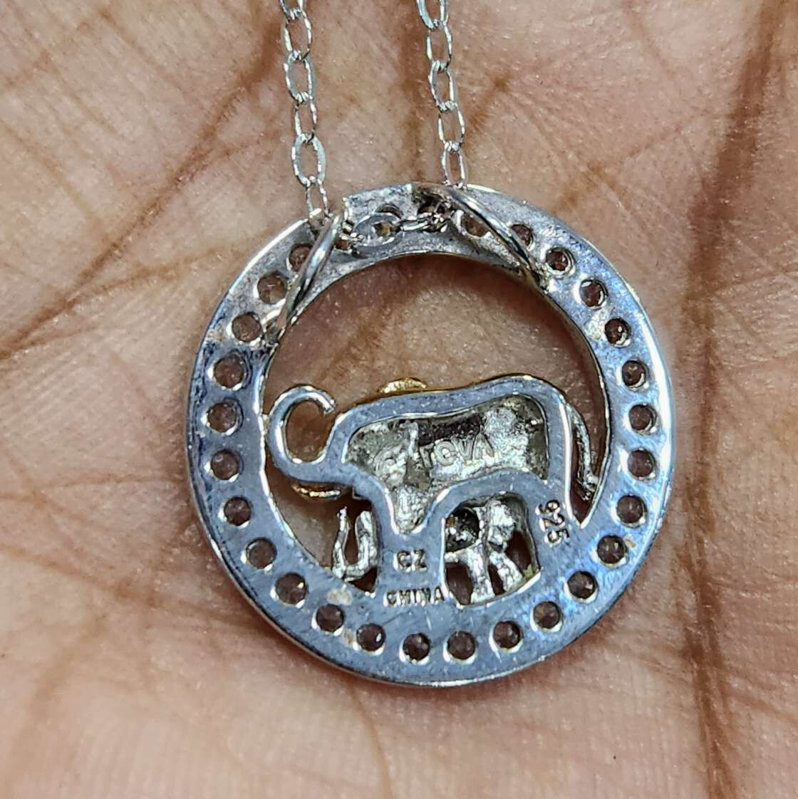 QVC TOVA for Diamonique Elephant Pendant w/ Chain, Sterling Preowned