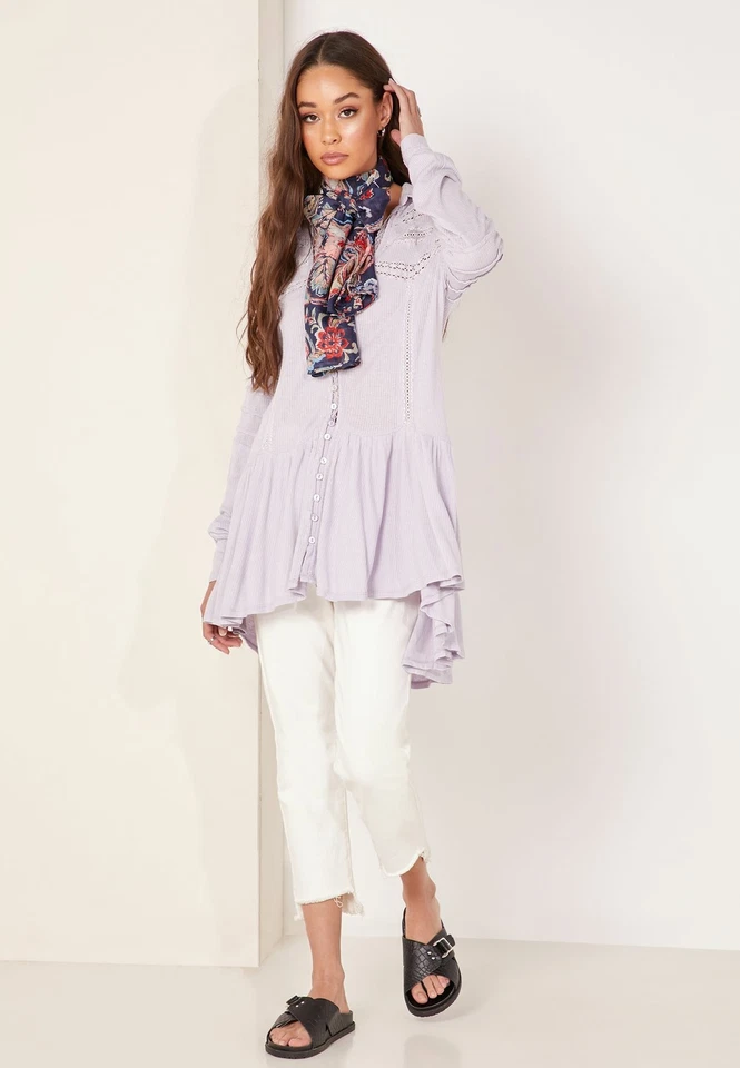 NWOT Free People $108 Set To Stun Crochet lace Tunic Top Relaxed Lilac XSmall