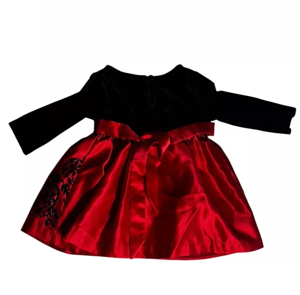 Vestido de férias Rare Editions bebê meninas 6-9 meses vermelho e preto pergaminho - Imagem 2 de 4