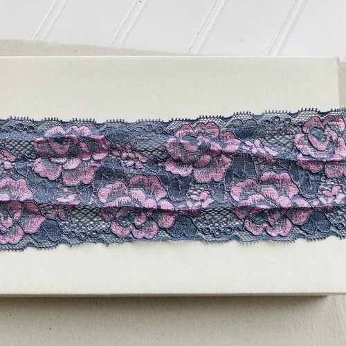 2 Yards Stretch Grey & Pink Floral Lace Trim for Sewing/Crafts/lingerie/3" Wide - Picture 15 of 17
