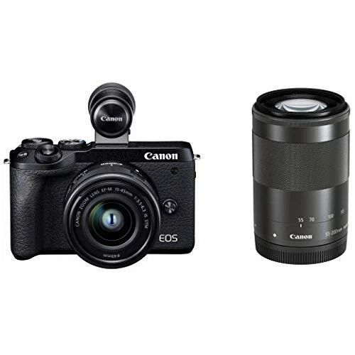 Canon Mirrorless Camera 32.5MP EOS M6 Mark II Black Double Zoom Lens & EVF Kit