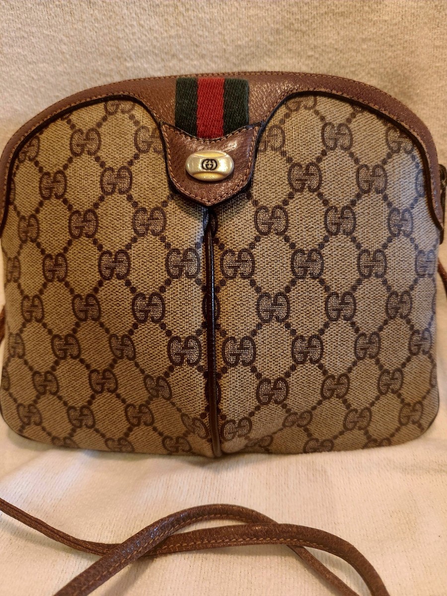 GUCCI VINTAGE Sherry Line Shoulder Collectors Brown On Beige
