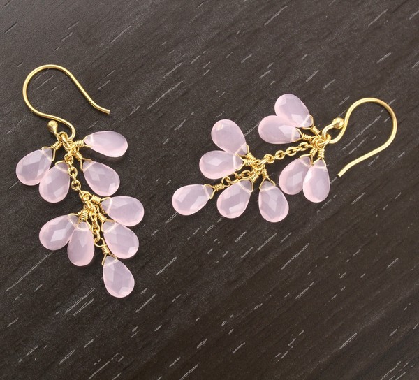Alternate view of Drop Shape Chalcedony Opalite Yellow Gold Plated Drop Dangle Grapes Earrings