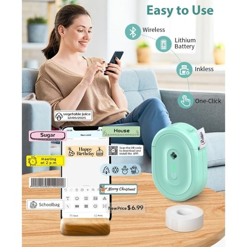 Wireless Thermals Label Maker Label Printer For School Kitchen Office Easy Carry - Picture 7 of 8