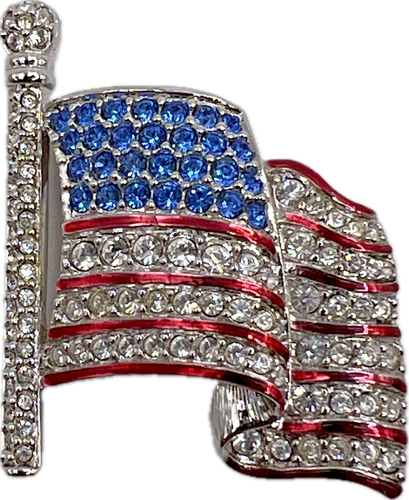 Signed SWAROVSKI Pave Crystal USA FLAG PIN Brooch Retired Rare America Patriotic