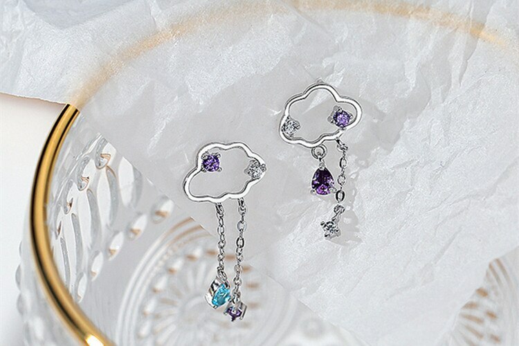 ZARD Cloud Shape Asymmetry CZ Water Drop Tassel Dangle