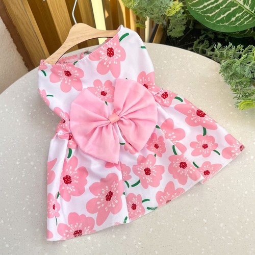 Cute Cat Dog Dress Floral Printed Pet Skirt Puppy Princess Skirt Poodle - Picture 7 of 17
