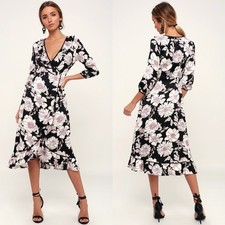 NWT Lulu’s Thistle Prove My Love Floral Print Ruffled Wrap Midi Dress Small Chic