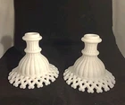 Westmoreland Milk Glass Lattice Edge Candlesticks Vintage 4" Tall Reversible