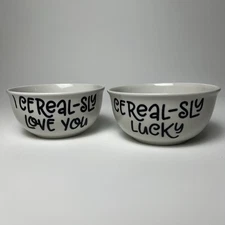 Royal Norfolk Cerealsly Love You Lucky Cereal Bowls Couples Pair Set Of 2 White