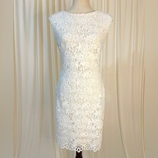 Lauren Ralph Lauren Elegant White Lace Boatneck Sleeveless Dress