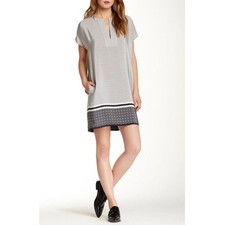 Vince Silk Trapunto Geo Print Mini Dress Tunic Size Small New
