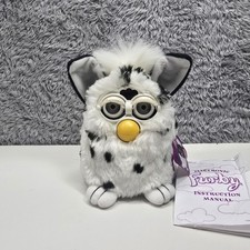 Vintage Furby 1998 Black and White Spots Hazel Eyes Dalmation 70-800 Retro NWOB