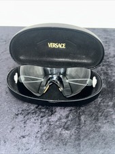 VERSACE Y2K White Rimless Metal MEDUSA Wraparound Oversized Shield Sunglasses
