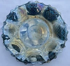 Vintage Blue Iridescent Carnival Glass Diamond Cut Ruffle Edge 10” Dish, Bowl