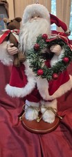 17 Inch Santa Claus Figurine Holding Teddy Bear Wreath Christmas Collector EUC