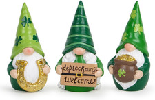 Hand-Painted St. Patrick's Day Gnome Figurines with Pot of Gold and Shamrock