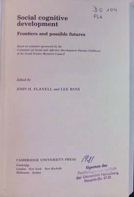 Social Cognitive Development: Frontiers and Possible Futures Cambridge Studies i