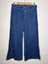 Women's Blue Stretch Denim Wide-Leg Trousers