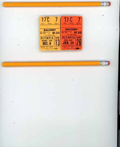 Two 1956 Boston Bruins ticket stubs, NHL hockey
