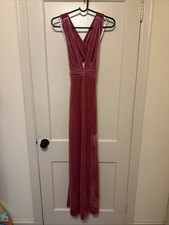 Lulus Fabulous Passion Pink Velour Plunge Neck Sleeveless Maxi Dress NEW Xtra Sm