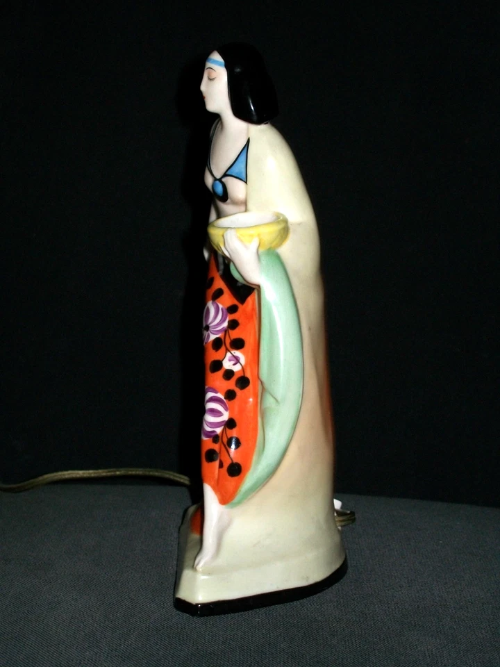 ANTIQUE GERMAN ART DECO LADY EXOTIC DANCER FLAPPER PORCELAIN LAMP FIGURINE - Image 3 of 4