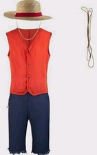 EMERY Men's Monkey D. Luffy Cosplay Complete Outfit Costume Set w/ Straw Hat 2XL