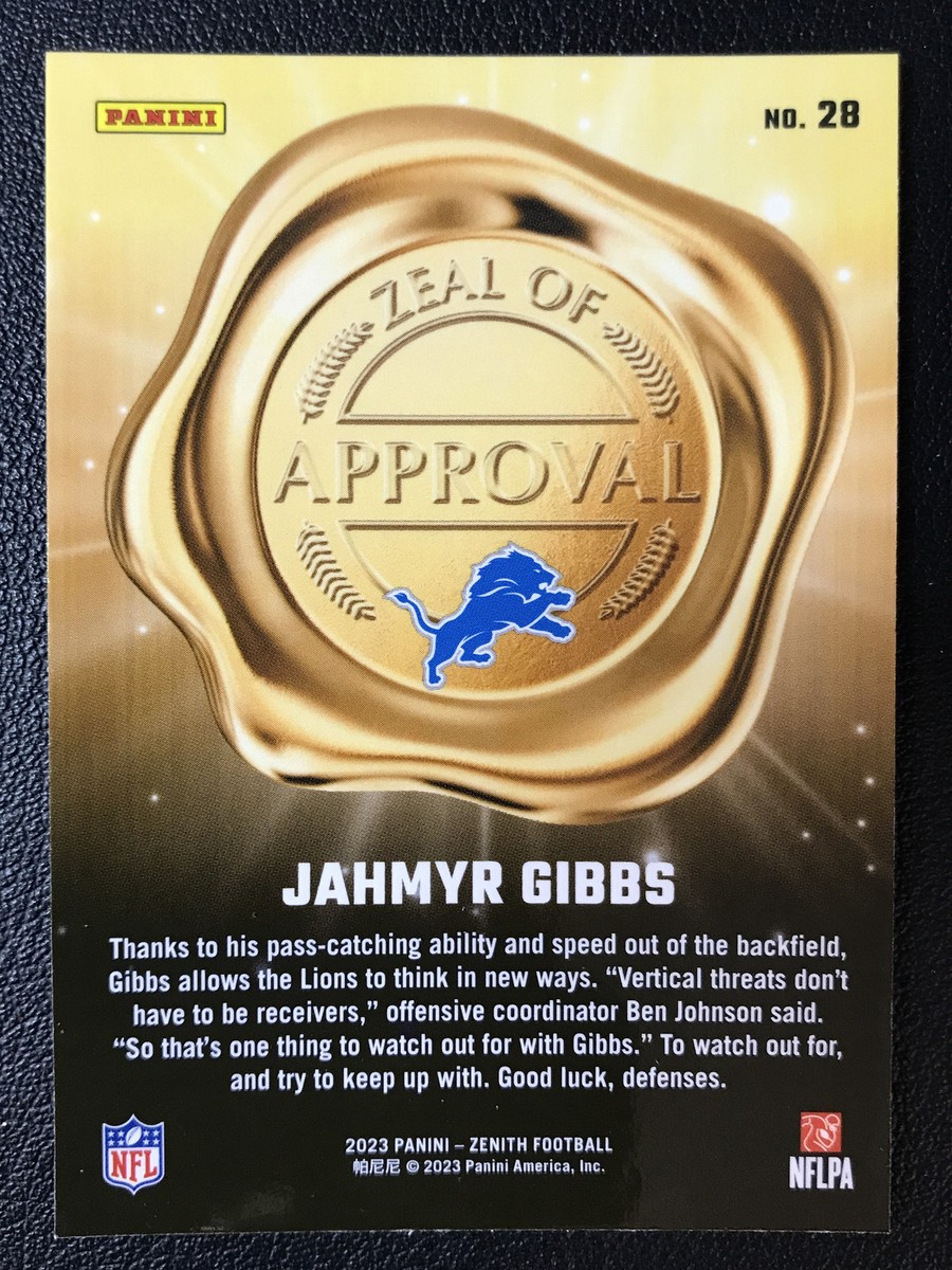 2023 Panini Zenith Zeal of Approval #28 Jahmyr Gibbs Detroit Lions