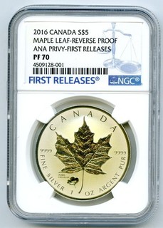 2016 $5 CANADA SILVER MAPLE LEAF NGC PF70 ANAHEIM ANA POPPY PRIVY REV PROOF FR