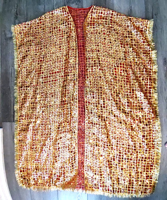 Red with Gold Sequins Kimono Duster Jacket Cape Duster Robe Free Size