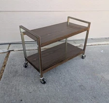 Vintage Mid Century Modern 2-Tier Formica Rolling Bar Serving TV Cart P95