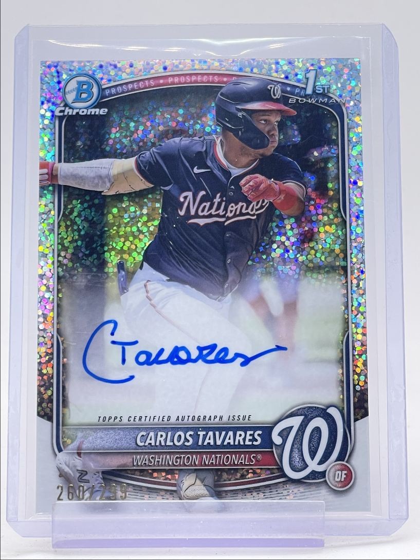 CARLOS TAVARES 2025 BOWMAN CHROME 1ST SPECKLE REFRACTOR AUTO /299 Q0190