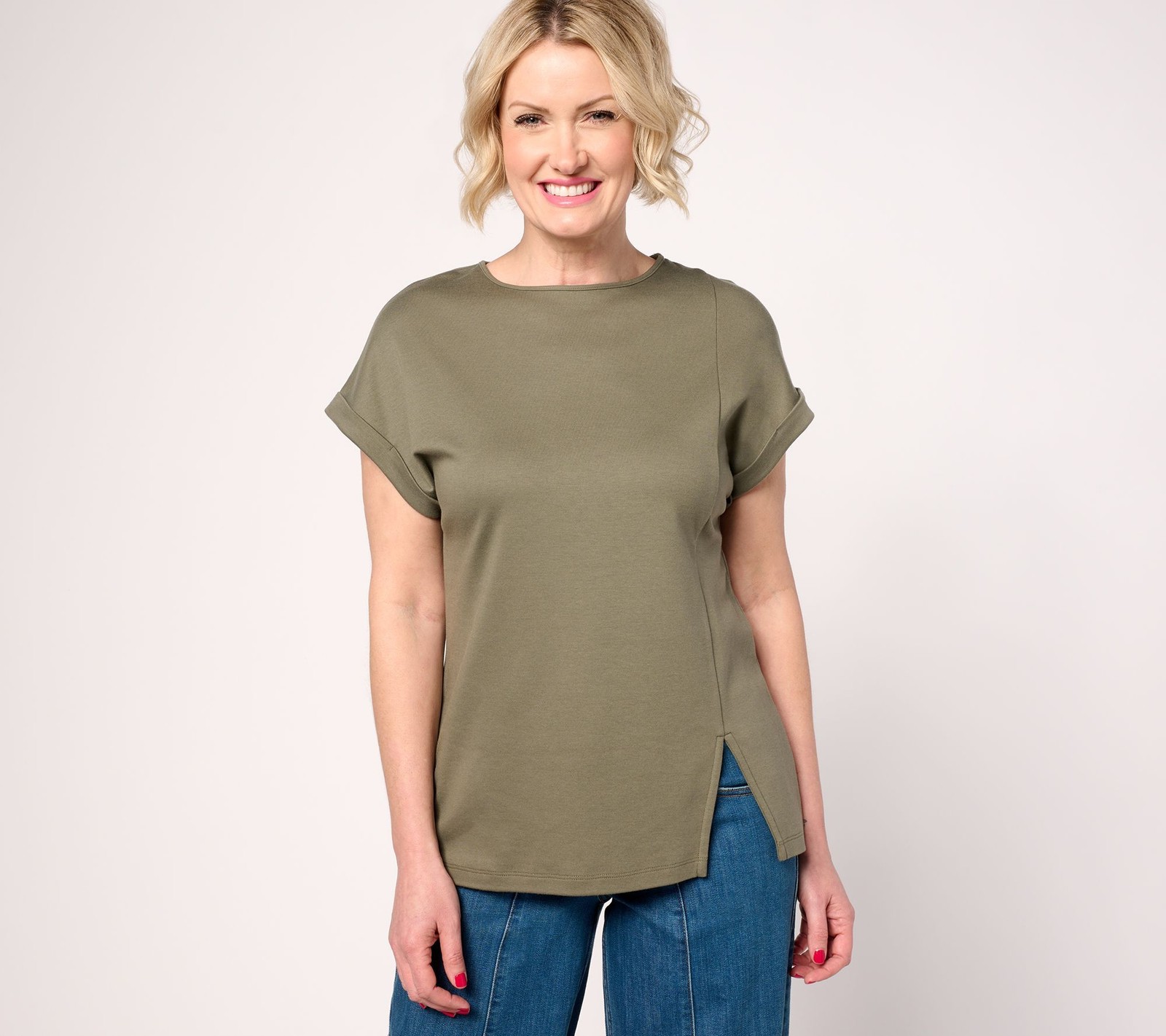 Martha Stewart Women's Top Plus Sz 1X Signature Short Sleeve Tunic Green A685786